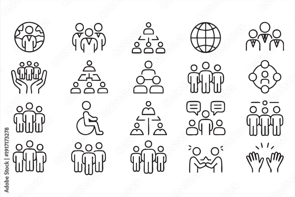Fototapeta premium People Group and Leadership Outline Icon Set for Corporate Design