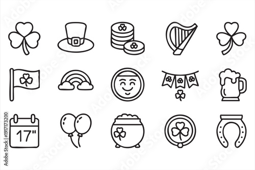 Green Festival and Ireland Culture Line Icons Collection