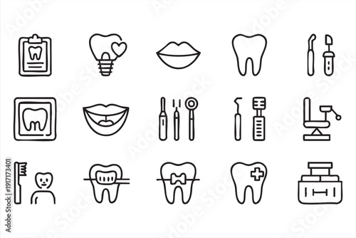 Oral Health and Dental Clinic Line Icons for Healthcare Graphics