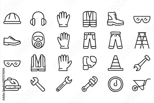 Engineering and Maintenance Safety Gear Minimal Line Icons