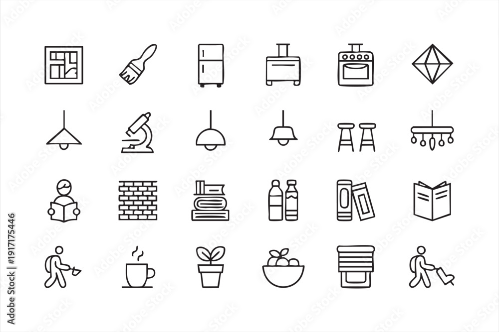 Fototapeta premium Home Interior and Household Line Icons for Modern Lifestyle Design