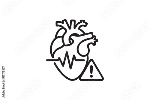 Medical Heart Monitoring Icon with Warning Sign for Clinical Infographics