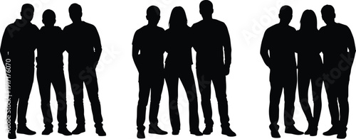 Group of people silhouettes standing together representing teamwork friendship diversity social connection community unity and collaboration concept isolated on white background
