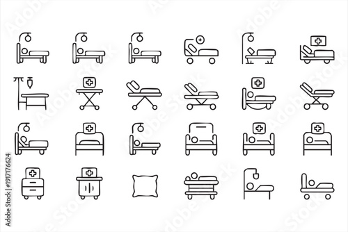Clinical Ward Equipment and Patient Care Outline Symbol Collection