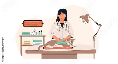 Veterinarian examines a dog on an examination table.