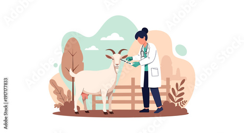 Veterinarian examining a goat with plants.