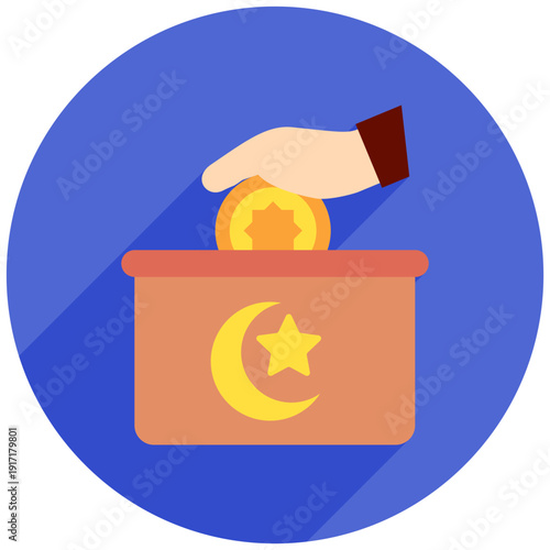 Charity Box Rounded Flat Color Icon Mini Illustration, Use For Modern Concept, Print, Ui, Ux Kit, Web And App Development. Vector Related To Ramadan, Eid Al-Fitr, Eid Al-Adha And More