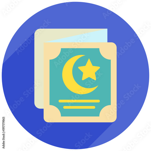 Greeting Card Rounded Flat Color Icon Mini Illustration, Use For Modern Concept, Print, Ui, Ux Kit, Web And App Development. Vector Related To Ramadan, Eid Al-Fitr, Eid Al-Adha And More