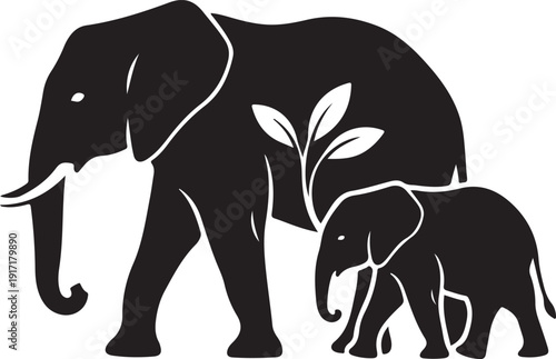 Heartwarming elephant family silhouette design featuring parent and baby elephants symbolizing love, protection, and togetherness