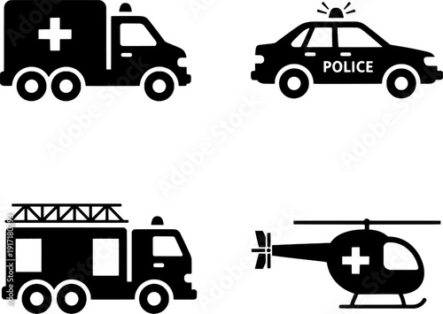 Emergency Services and Rescue Vehicle Icon Set
