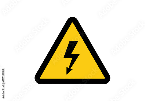 Warning sign with yellow triangle and black lightning bolt symbol on a plain background