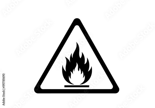 Warning sign with flame symbol indicating caution or danger in a triangular frame