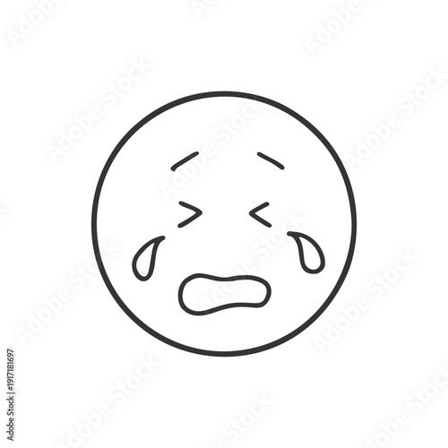 troubled and very crying face icon　トラブルや不満を表すシンプルなすごく泣く顔の手書きアイコン