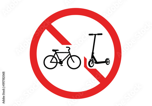 Prohibited bicycle and scooter sign indicating restricted access in a public area viewed from the front