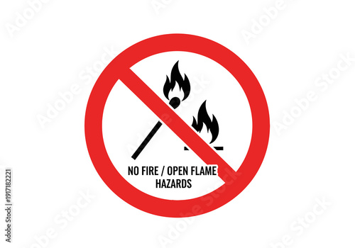 Warning sign indicating no fire or open flame hazards in a clearly visible red circle with a diagonal line