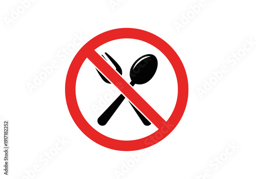 Prohibited Utensils Sign with Red Circle and Crossed Spoon and Fork Illustration