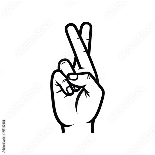 Fingers crossed hand gesture line art illustration
