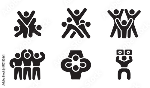 Abstract team of people in pyramid formation celebrating together teamwork and success