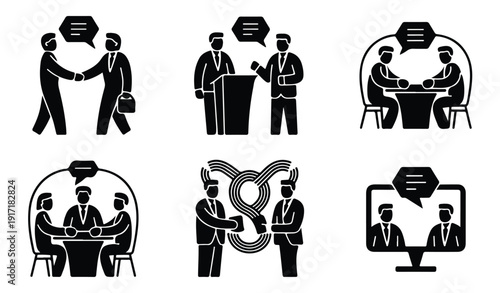 Business people collaborating in meetings negotiating deals and making decisions