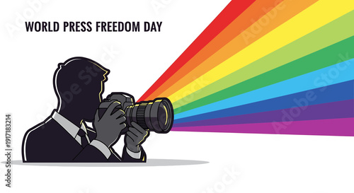 A journalist captures a vibrant rainbow-colored beam of light on World Press Freedom Day from a unique perspective.
