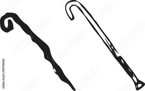 手書きの魔法の杖・杖の墨絵風のアイコンイラスト素材