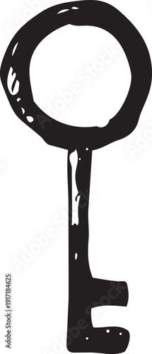 手書きのレトロな鍵・キーの墨絵風のアイコンイラスト素材