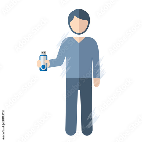Man holding USB flash drive, technology concept