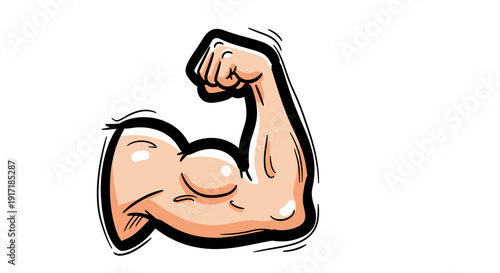 A cartoon illustration of a flexed bicep muscle, symbolizing strength and power.