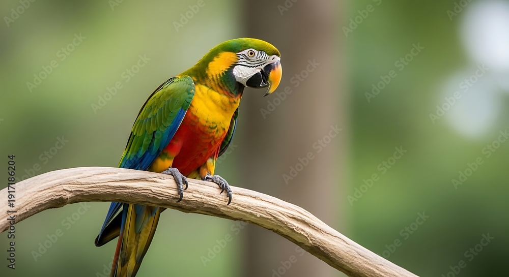 Obraz premium Vibrant Parrot Perched on Branch in Forest