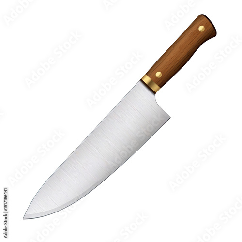 A sharp kitchen knife with a wooden handle on a black background