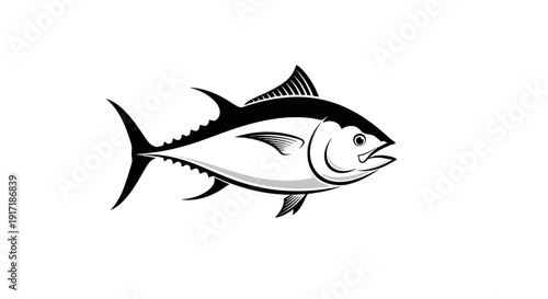 Tuna Fish Silhouette Vector Illustration, Black and White