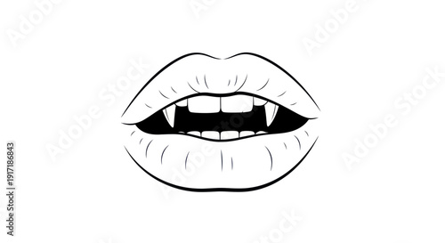 Vampire Mouth with Sharp Fangs and Open Lips