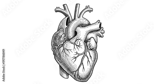 Vintage Anatomical Heart Illustration - Black and White Sketch