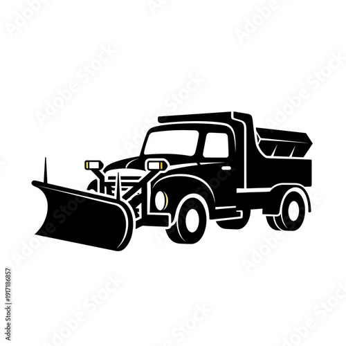Vintage Snow Plow Truck Silhouette, Winter Service Vehicle Icon