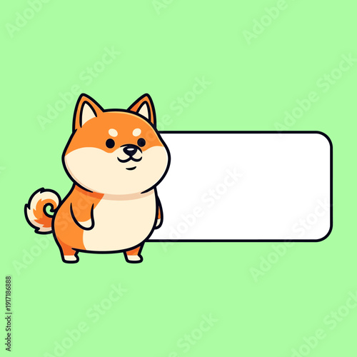 Cute Shiba Inu Dog with Blank Signboard Cartoon Illustration.
