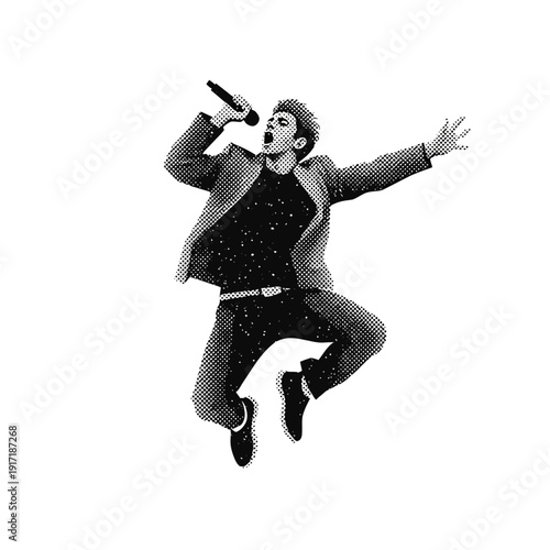 Man singing and jumping on stage