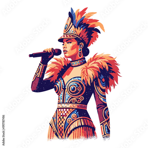 Singer in carnival costume performing with microphone