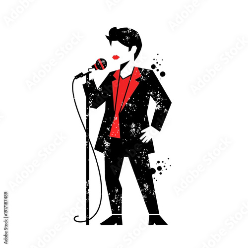 Singer performing with microphone, vintage style