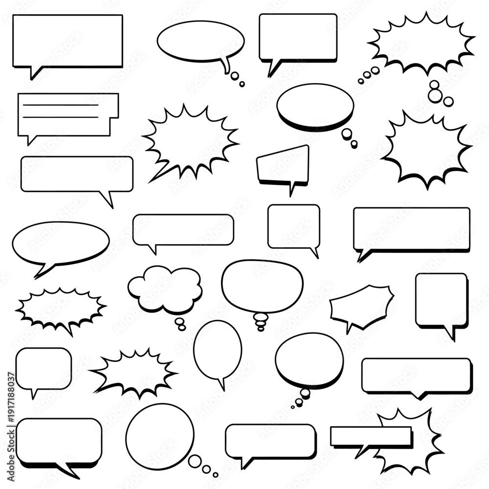 Fototapeta premium Collection of Speech Bubbles and Thought Bubbles in Various Shapes and Sizes for Communication and Expression
