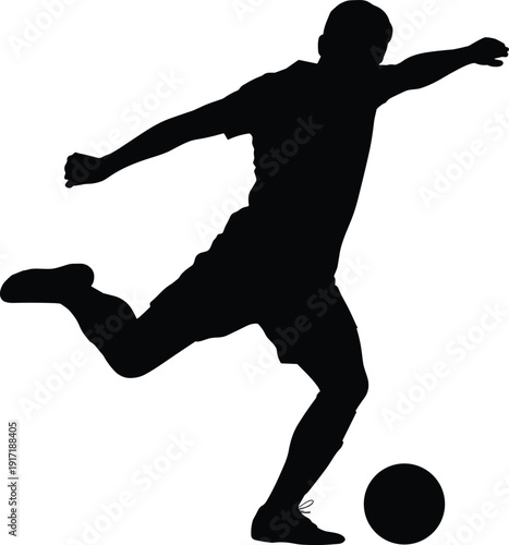 Black Silhouette of Soccer Player Kicking Ball white