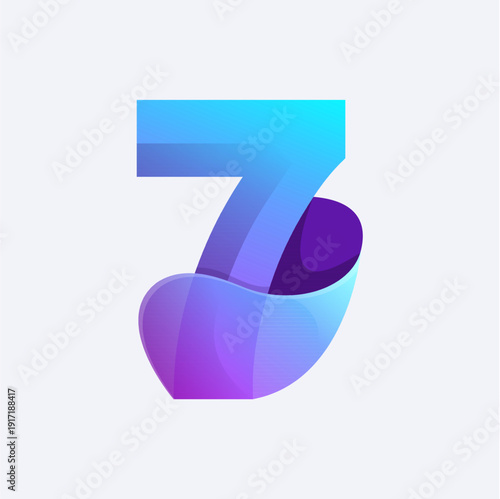 Abstract number seven with fluid style and purple color