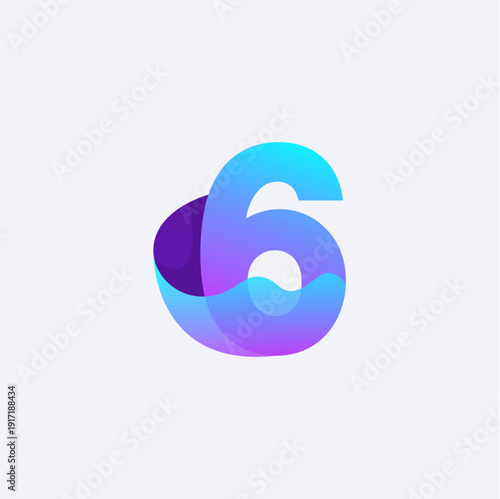 Abstract number six with fluid style and purple color