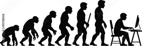 Evolution of man from ape to computer user black silhouette