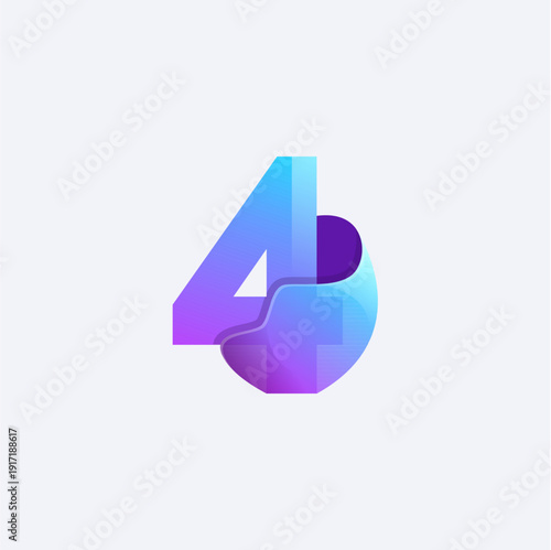 Abstract number four with fluid style and purple color