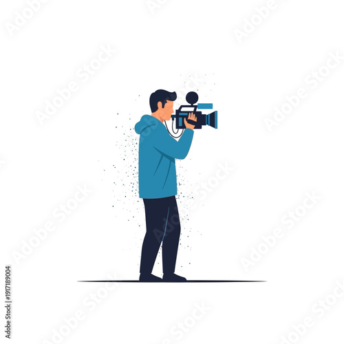 Filmmaker holding professional video camera, shooting footage