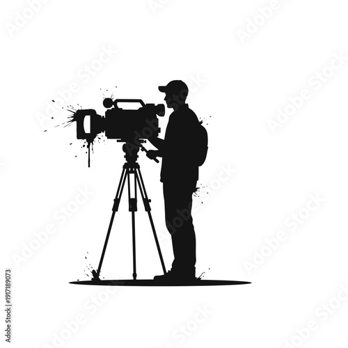 Filmmaker Silhouette with Professional Video Camera on Tripod