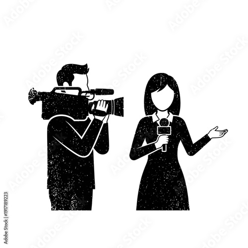 News reporter and cameraman icons, media production