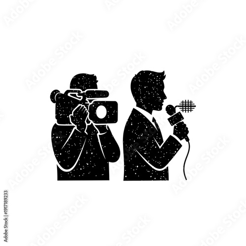 Journalist and cameraman silhouette, reporting news