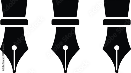 Three Black Fountain Pen Nibs with White Dots