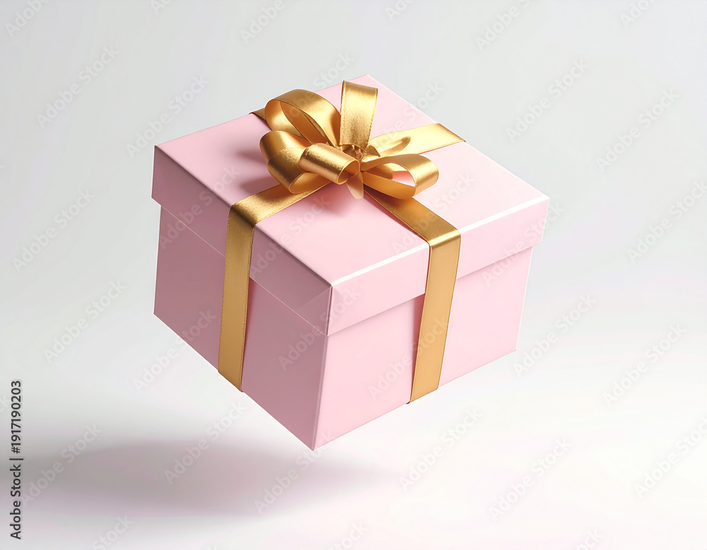 Obraz premium A premium pink gift box featuring a luxury gold satin ribbon. Perfect for birthdays, weddings, or Valentine's Day celebrations. Elegant, minimalist, and high-quality.